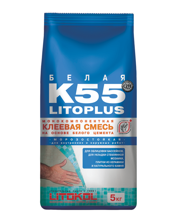 Клей для стеклянной, керамической и каменной мозаики LITOPLUS K55 (класс С2 TЕ) 5кг