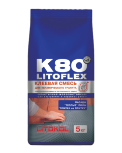 Клей, усиленный фиброволокном, для плитки, керамогранита и камня LITOFLEX K80 (класс С2 E) 5кг